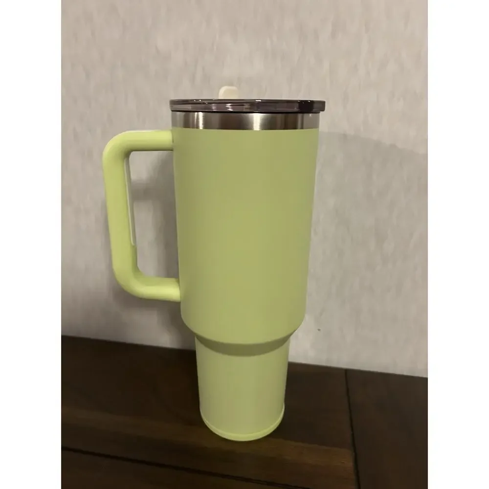 SILICANICE 40oz Stainless Steel Tumbler Straw Handle Leaf Yellow Insulated New